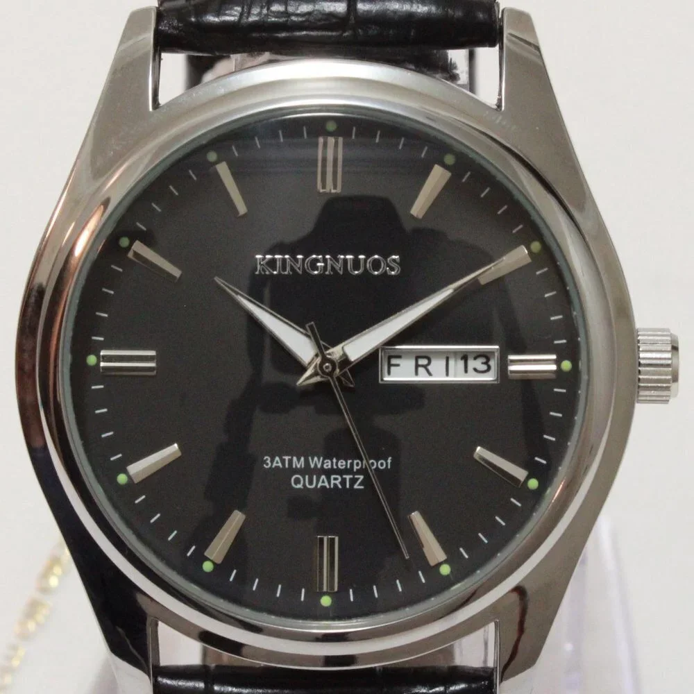 Men's Contemporary Dress Watch Silver Case Black Leather Watch Strap 40mm - Picture 9 of 13